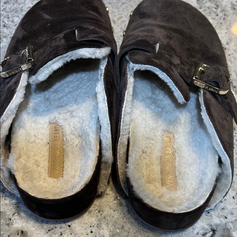 SOLD VERONICA BEARD  Fern Brown Suede & Shearling Clogs - Size 8 - Picture 6 of 11